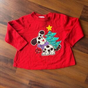 Basic Editions Kids Christmas Dog Christmas Tree Long Sleeve Top Red‎ Size 4T